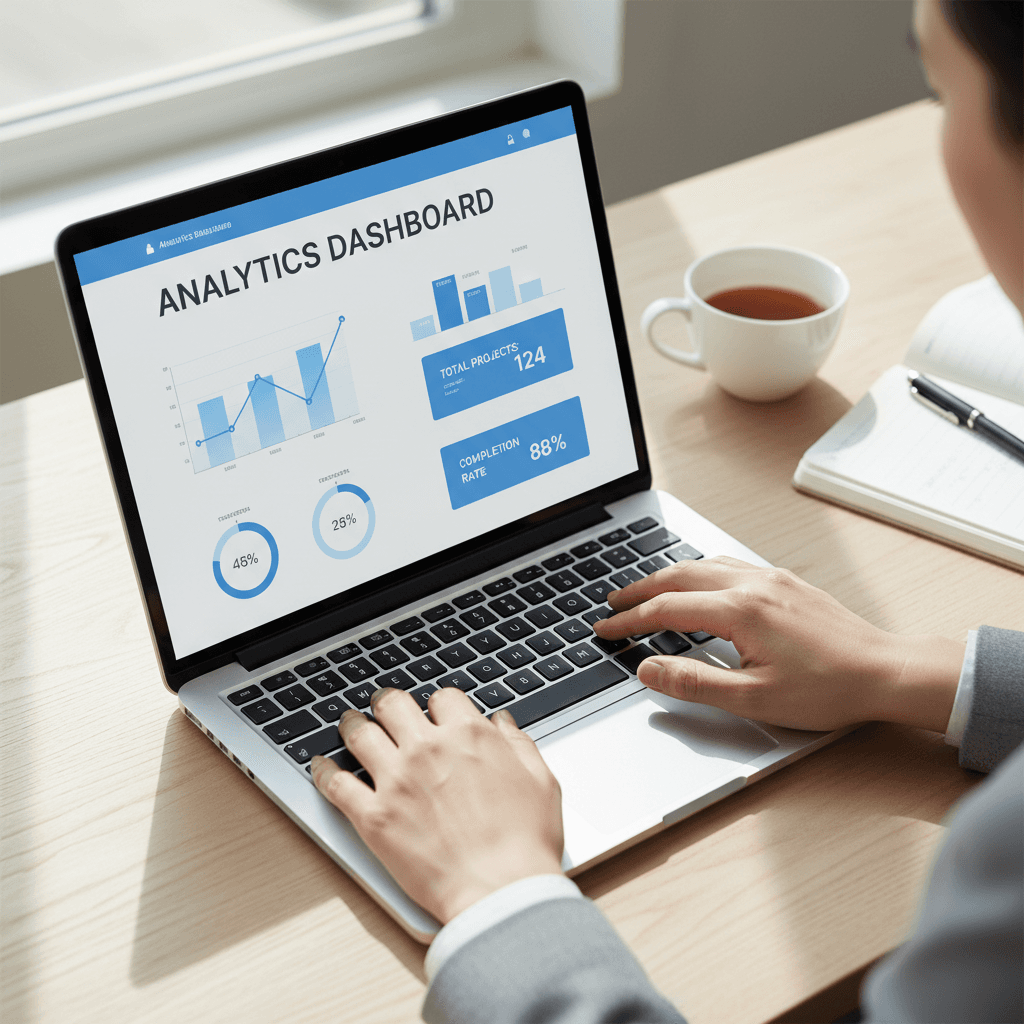 Professional working on data analysis on laptop